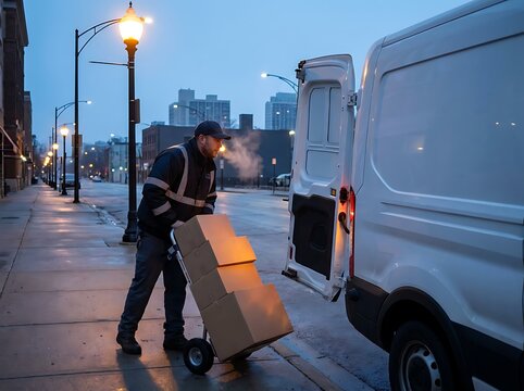 Delivery Worker Loading Cargo Van