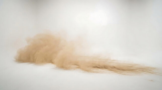 Exploding brown sand or dust cloud on white background.