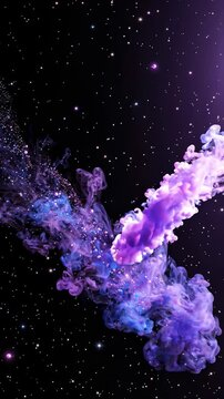 Abstract Purple Ink Swirls Floating in Dark Space With Glowing Stars