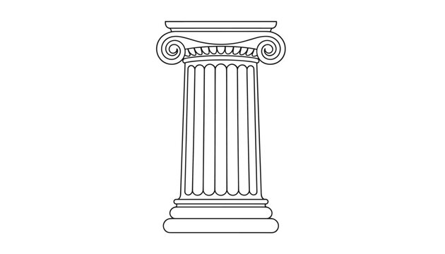 Classical ancient Greek ionic column pillar architectural design element illustrated in a clean black line art style.