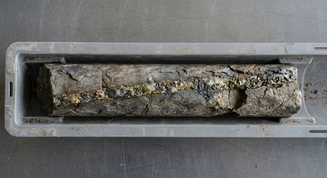 Mineralisierter Bohrkern f&uuml;r die geochemische Rohstoffanalyse