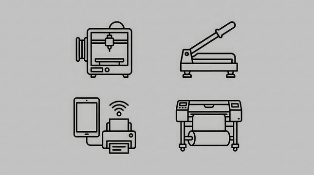 Printing icons with icons depict different types printing machines