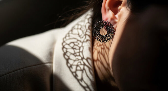 Elegant ear cuff on delicate skin with lace texture