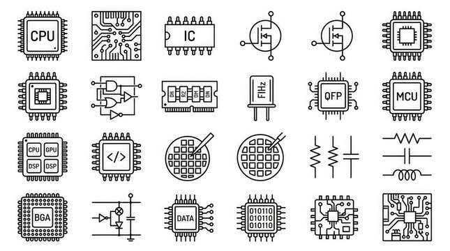 Semiconductor icons with icons include cpu