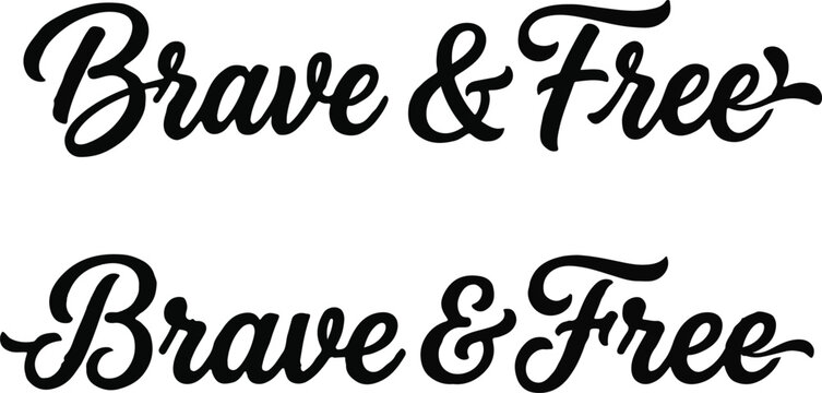 Elegant calligraphy lettering of the phrase brave and free designed with a unique topography design style for creative artistic project branding assets