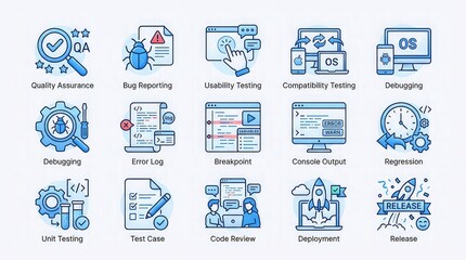 Software testing icons for quality assurance