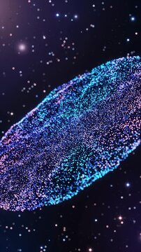 Abstract Glowing Blue and Purple Particle Wave Motion in Dark Space Background