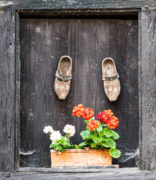 old wooden door with flowers