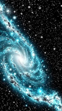 Glowing Blue Spiral Galaxy Rotating in Deep Space With Twinkling Stars