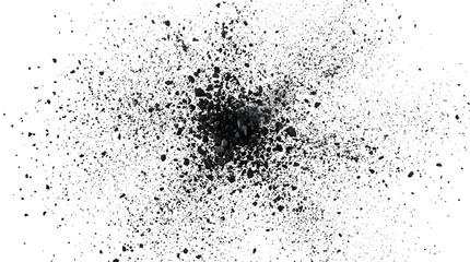 Obraz premium Black charcoal debris exploding into scattered particles and fragments for dramatic texture design use with PNG, Transparent and Black Background Versions