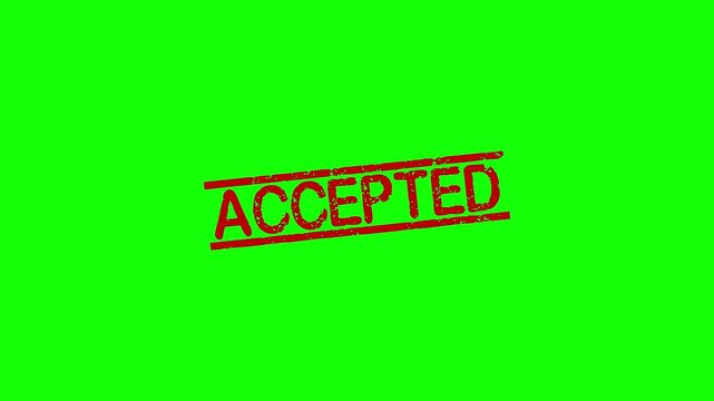 Accepted rubber stamp animation. Accepted Stamp textured bold text motion. Up to down stamp zooming and hit effect 4k video.