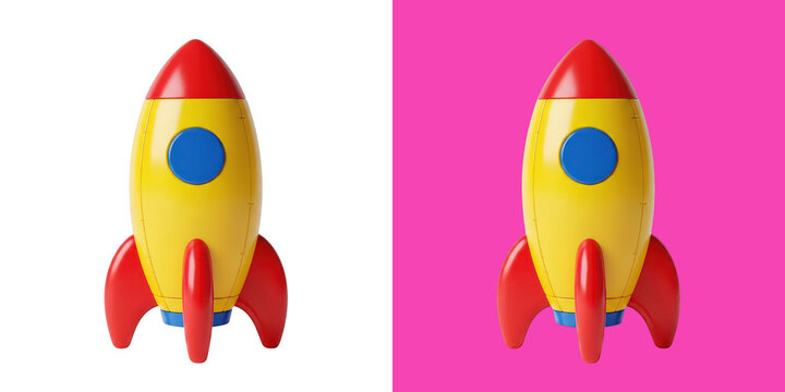 Colorful toy rockets floating