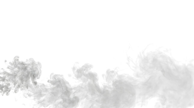 Flowing gray smoke curling along the bottom with soft rolling texture for atmospheric overlay design use with PNG, Transparent and Black Background Versions