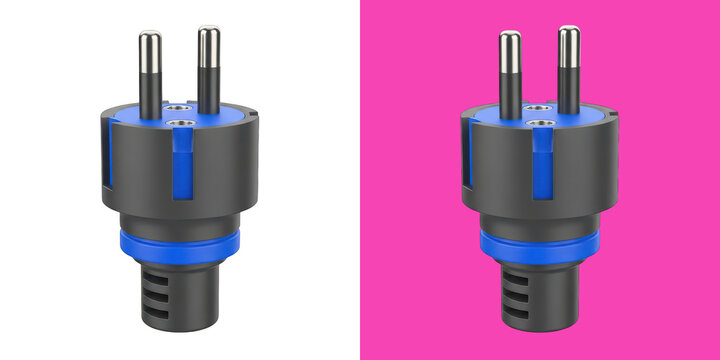 Modern electrical plug adapter with two prongs 3D rendering