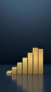 Golden Bar Chart Rising on Dark Blue Background Representing Financial Growth and Success