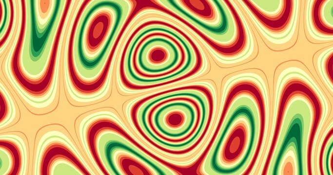 Abstract Retro Topographic Swirl Pattern in Green, Red, Cream and Orange, Seamless Flip Tileable Decorative Background