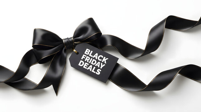 Elegant black friday sale banner featuring a luxury shopping ribbon and tag for a special offer discount sale e commerce shopping promotion