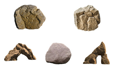 Set of various natural stones and rough mountain rocks isolated on a simple display for garden landscaping design isolated on transparent background © Mavric