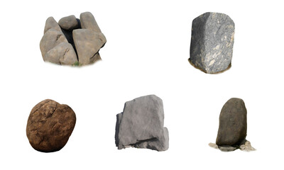 Set of various natural river stones and grey granite rocks isolated for landscape design and garden decoration projects isolated on transparent background © Mavric
