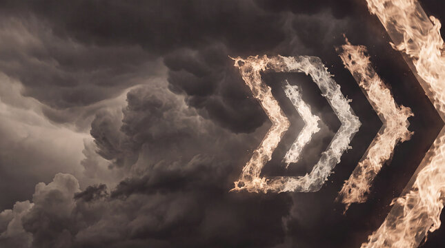 Fiery Burning Arrows on Dark Stormy Clouds Background