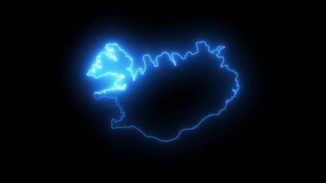 Iceland neon outline map animation video