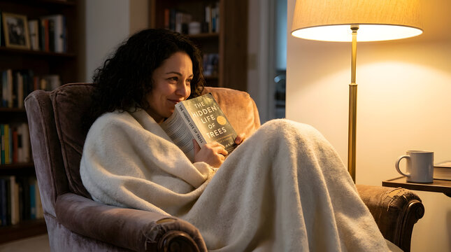 Young Woman Relaxing on a Sofa in a Cozy Hotel Room, Enjoying Quiet Leisure Time Indoors with Natural Window Light and a Stylish Comfortable Lifestyle