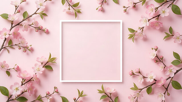 Soft pink floral frame with empty space for text or logo design