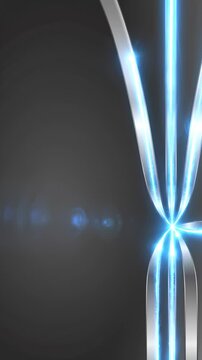 Abstract Metallic Curves With Glowing Blue Light Beams on Dark Background