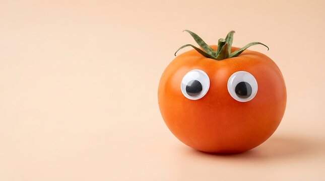Googly Eyes Tomato Beige Background View