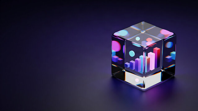 Futuristic glowing digital cube with vibrant neon light effects