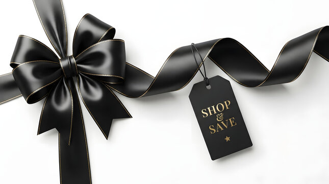 Elegant black friday sale banner featuring a luxury shopping ribbon and tag for an exclusive e commerce retail sale special offer promotion