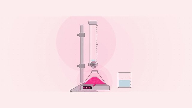 Abstract animated titration reaching its endpoint drawn as cool blue-white lines and shapes on a bright, clean light background. Seamless looping 4K motion graphics video with free space for text, ide