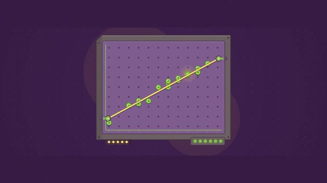 Abstract animated data points threaded across a scatter board drawn as violet and blue lines and shapes on a deep dark background. Seamless looping 4K motion graphics video with free space for text, i