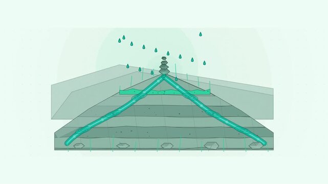Abstract animated rain splitting at a watershed divide drawn as green and teal lines and shapes on a bright, clean light background. Seamless looping 4K motion graphics video with free space for text,