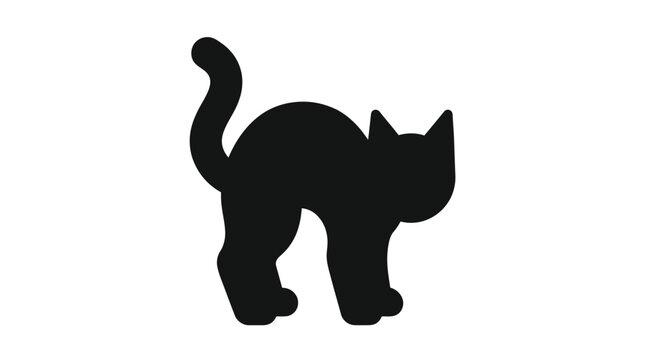 Black silhouette of a spooky arched back cat for halloween design