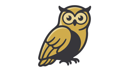 Naklejka premium Stylized golden owl illustration with bold dark outlines, minimalist vector graphic design of a wise bird