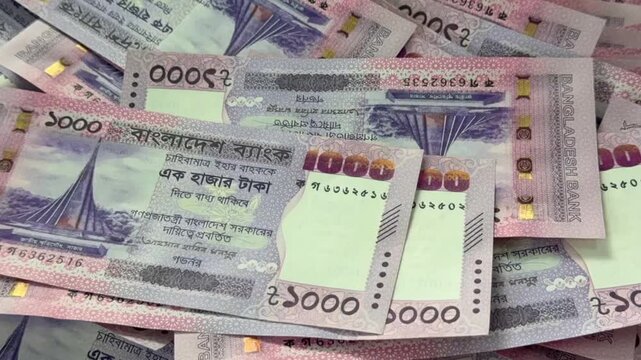 Timelapse of Bangladeshi Taka Banknotes Showing BDT Currency and Money Background. Bangladesh currency