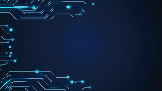 Glowing blue circuit board and electronic traces, abstract background video for IT and technology