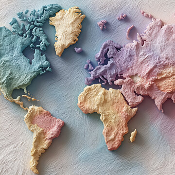 Soft pastel layered paper cut world map diorama, 부드러운 파스텔 레이어드 페이퍼 컷 세계지도 다이오라마