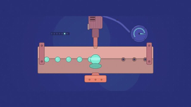 Abstract animated rivet setting down flush drawn as blue and cyan lines and shapes on a deep dark background. Seamless looping 4K motion graphics video with free space for text, ideal for industry exp
