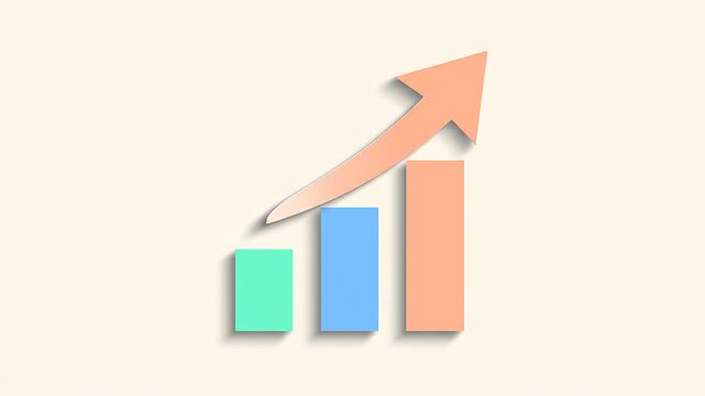 Animated Paper Cut Style Bar Graph with Upward Arrow Financial Growth and Success Concept