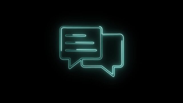 Message Speech Bubble Icon Animation with Glowing Lines on Black Background