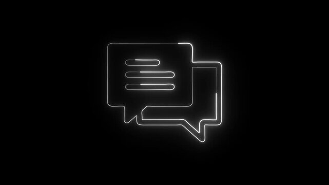 Message Speech Bubble Icon Animation with Glowing Lines on Black Background