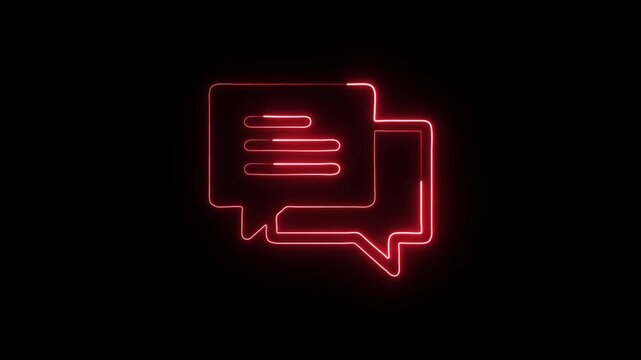 Message Speech Bubble Icon Animation with Glowing Lines on Black Background