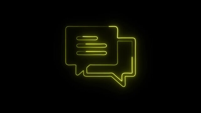 Message Speech Bubble Icon Animation with Glowing Lines on Black Background