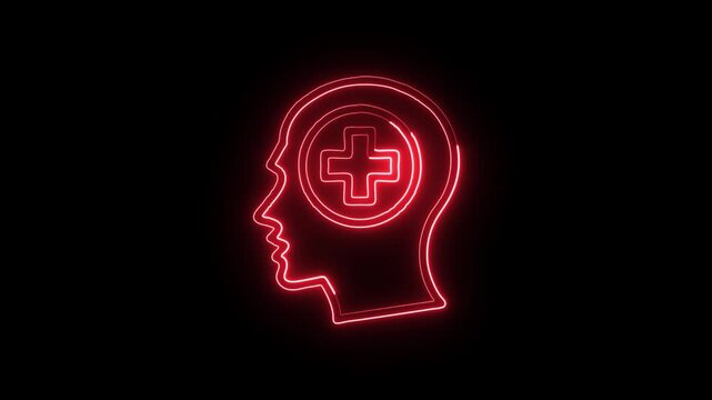 Mental Health Icon Animation with Glowing Lines on Black Background