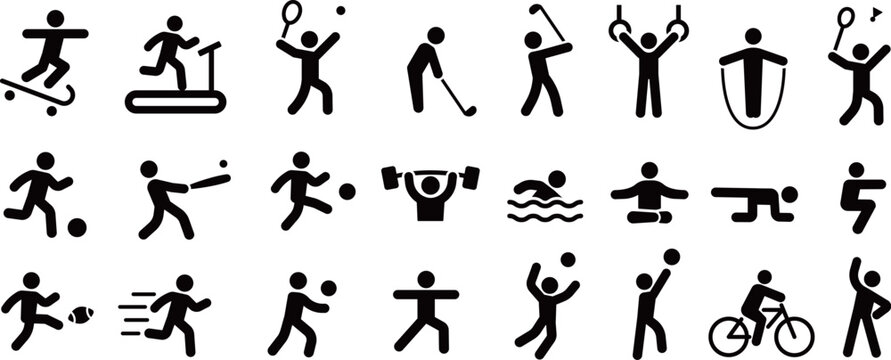 モノクロのスポーツをする人のピクトグラムのセット

