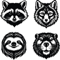 Naklejka premium Forest Animal Heads Vector Set