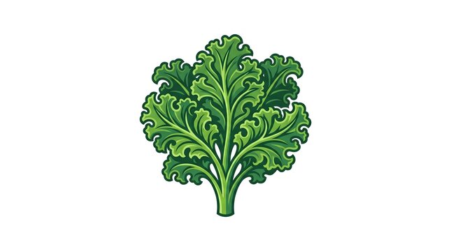 Vector illustration of a fresh green curly kale leaf isolated on a white background, concept for healthy eating, organic food, and vegan lifestyle