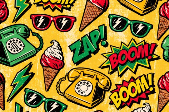 Retro pop art summer seamless pattern background